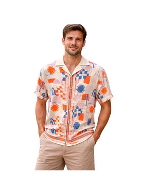 NWT original use geometric fun print short sleeve button up Lightweight sz L